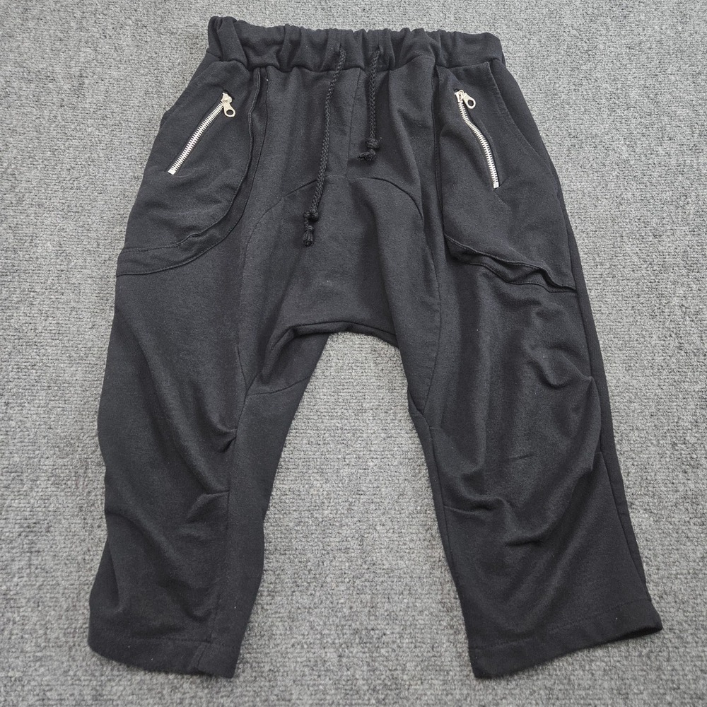 MNML Joggers Drop Crotch Mens S Black Zipper Pocket Harem Cropped Sweatpants